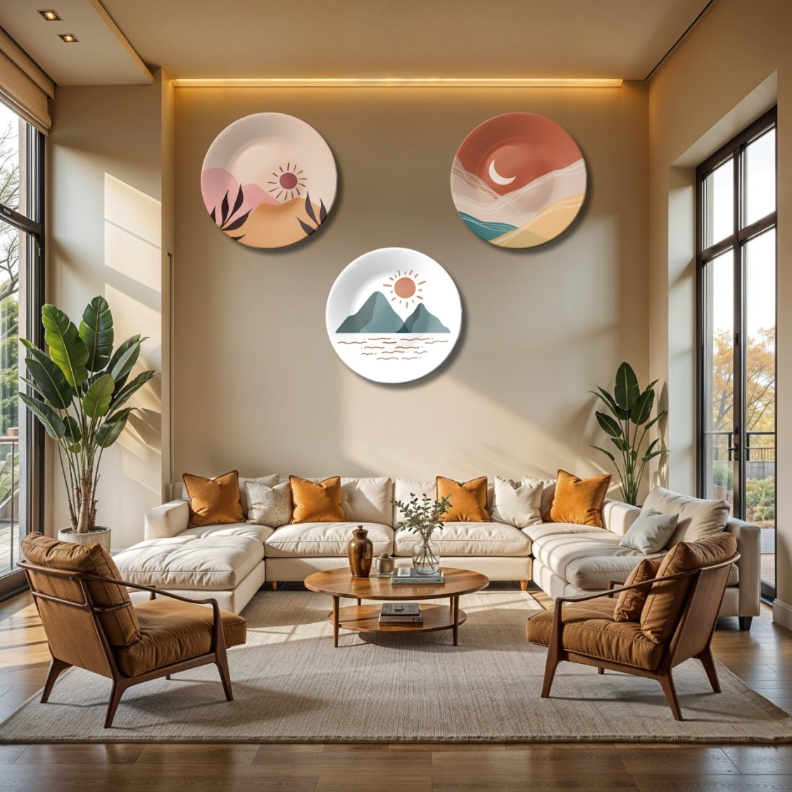 Set of 3 Boho Bloom Ceramic Decorative Wall Plates For Home Décor