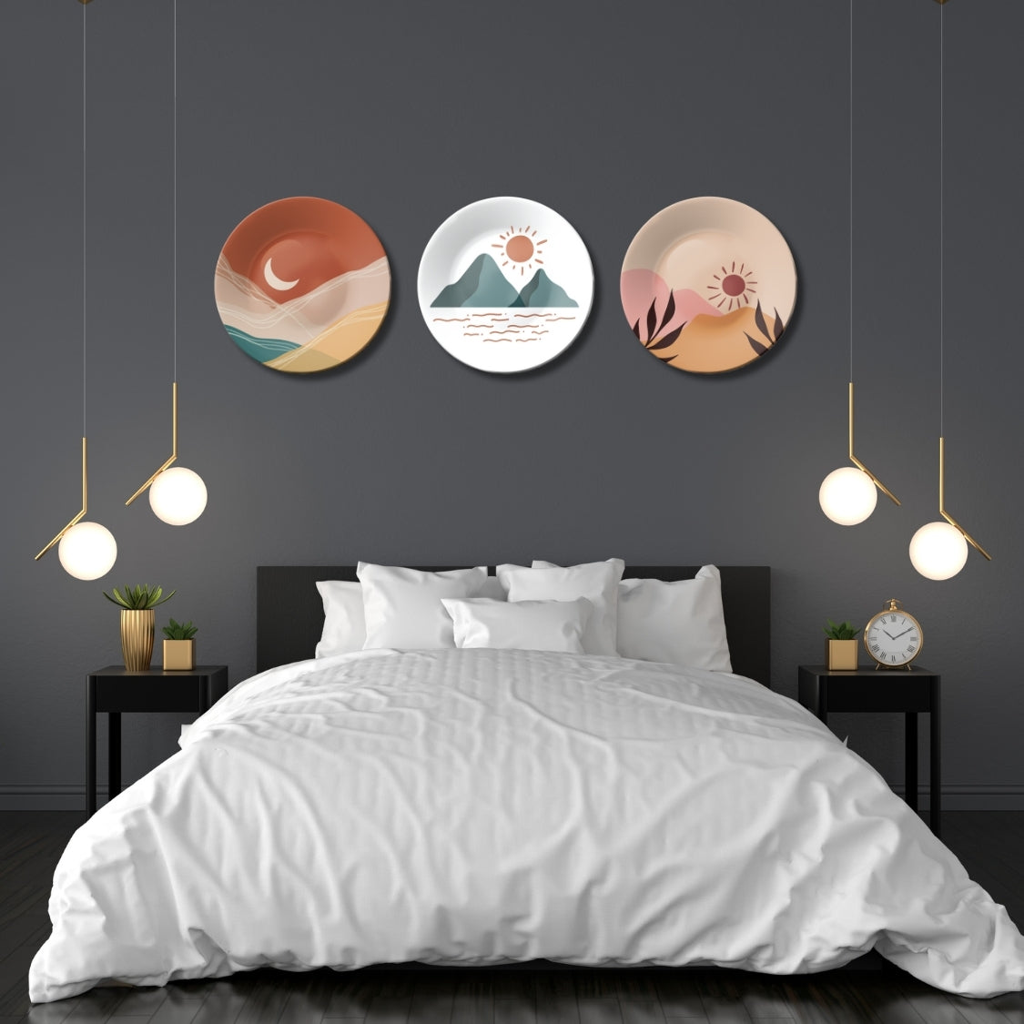 Set of 3 Boho Bloom Ceramic Decorative Wall Plates For Home Décor