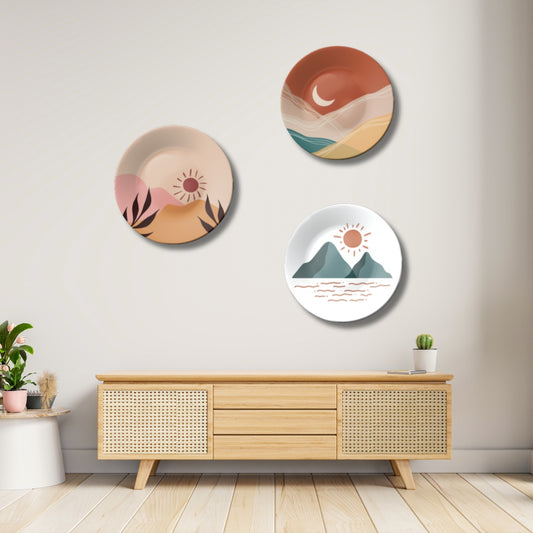 Set of 3 Boho Bloom Ceramic Decorative Wall Plates For Home Décor