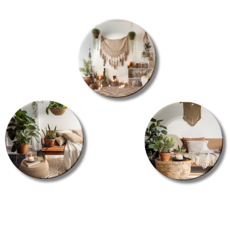 Set of 3 Boho Haven Earthy Retreat Home Décor Wall Plates