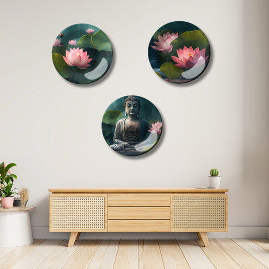 Set of 3 Buddha’s Peace and Lotus Wall Plates