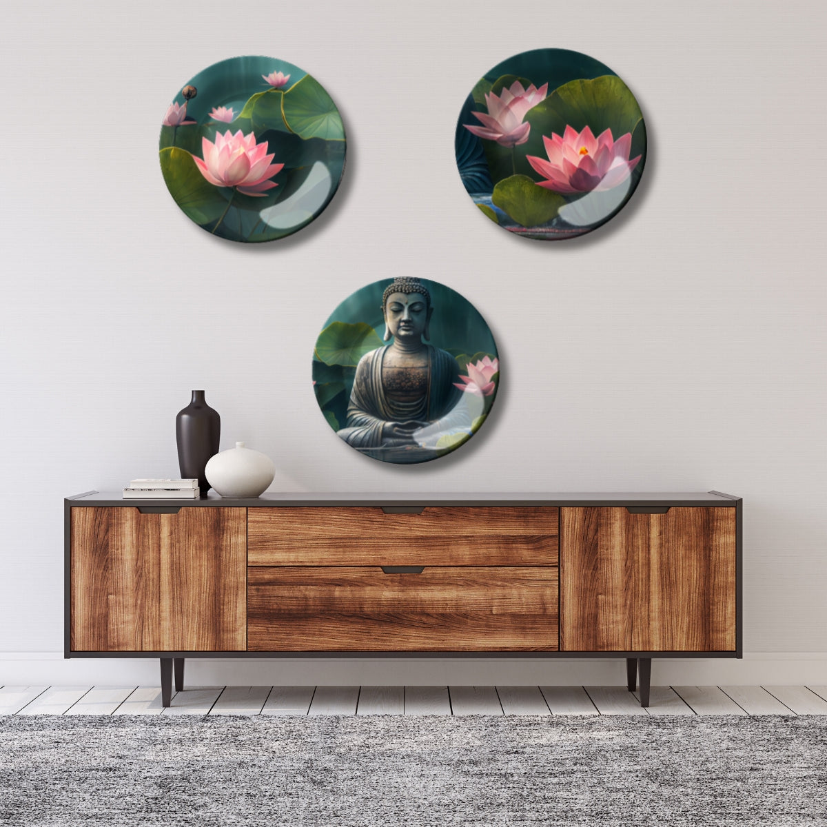 Set of 3 Buddha’s Peace and Lotus Wall Plates