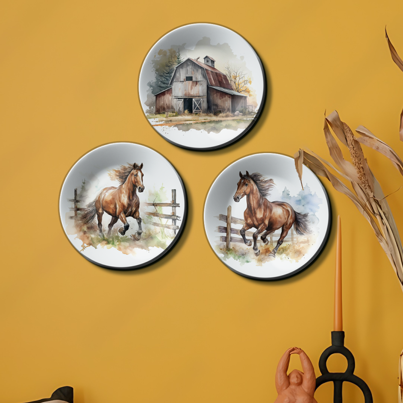 Set of 3 Country Home Decorative Wall Plates Art Home Décor