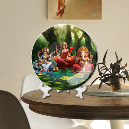 Set of 3 Divine Blessings Ganesha , Maa Lakshmi, & Saraswati Home Décor Wall Plates