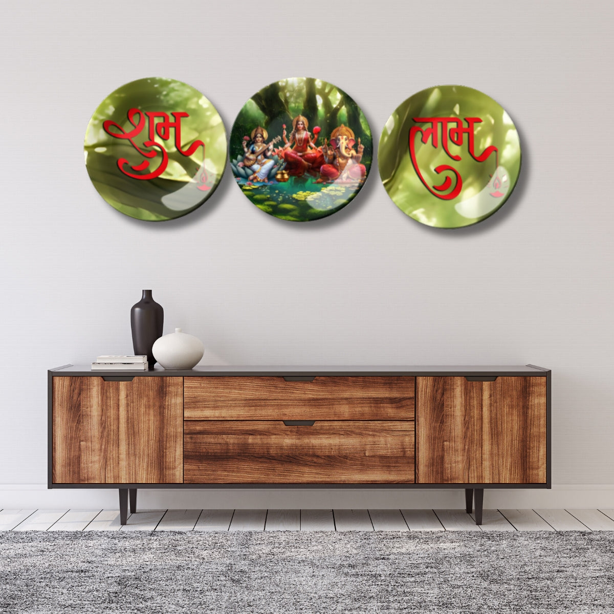 Set of 3 Divine Blessings Ganesha , Maa Lakshmi, & Saraswati Home Décor Wall Plates