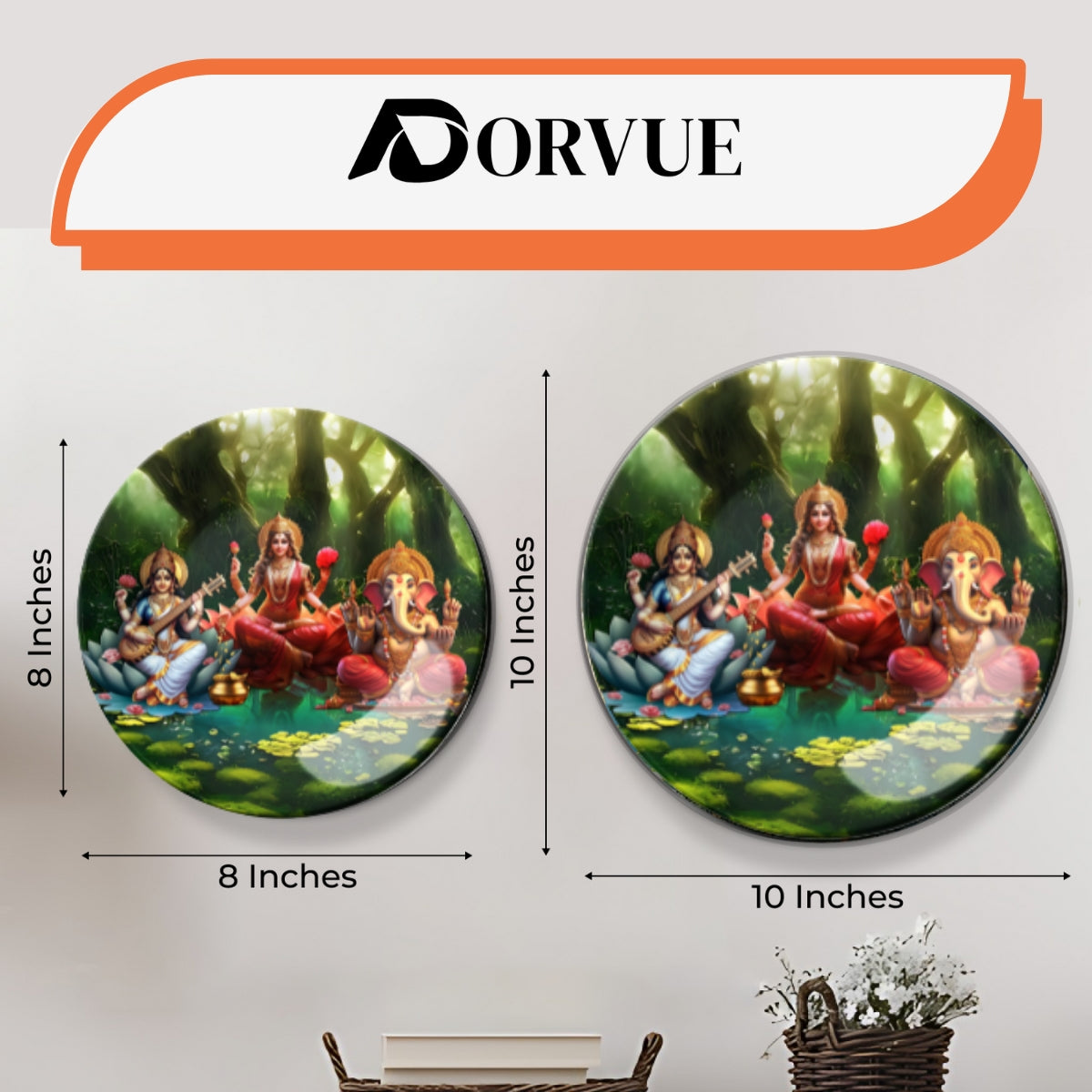 Set of 3 Divine Blessings Ganesha , Maa Lakshmi, & Saraswati Home Décor Wall Plates