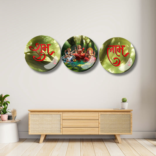 Set of 3 Divine Blessings Ganesha , Maa Lakshmi, & Saraswati Home Décor Wall Plates