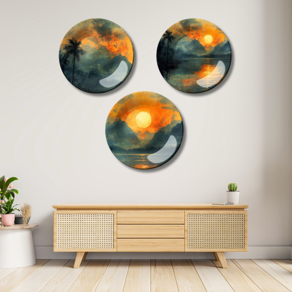 Set of 3 Ember Sunrise Reflections Decorative Wall Plates