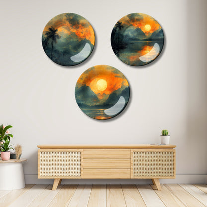 Set of 3 Ember Sunrise Reflections Decorative Wall Plates