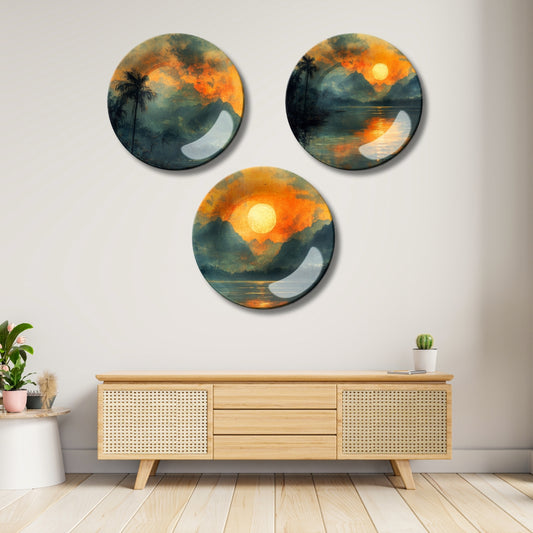 Set of 3 Ember Sunrise Reflections Decorative Wall Plates