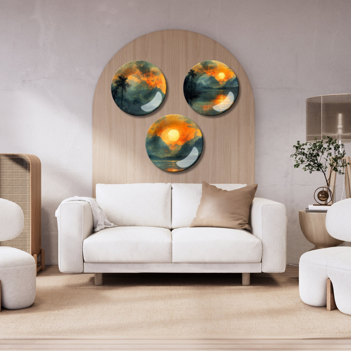 Set of 3 Ember Sunrise Reflections Decorative Wall Plates