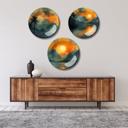 Set of 3 Ember Sunrise Reflections Decorative Wall Plates