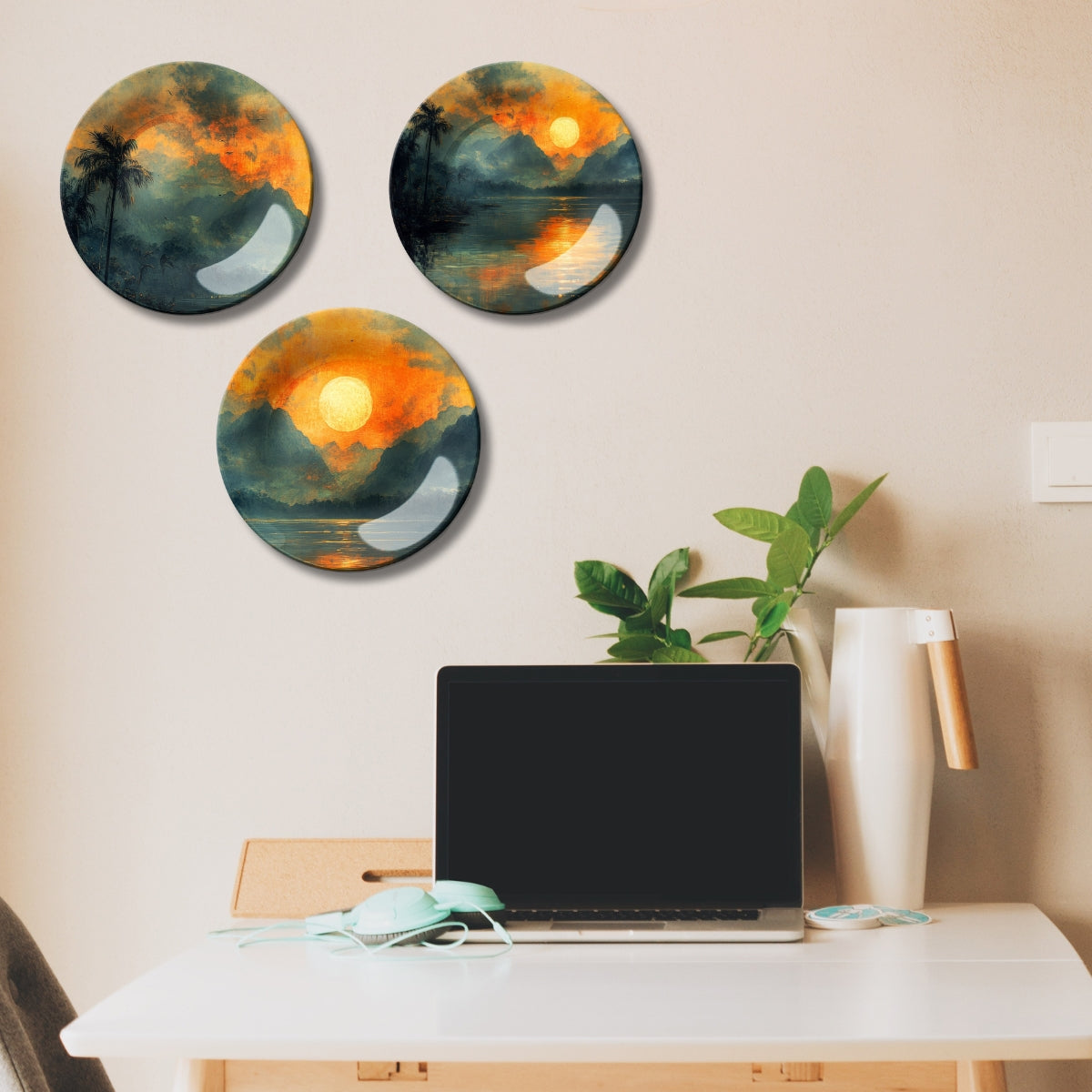 Set of 3 Ember Sunrise Reflections Decorative Wall Plates