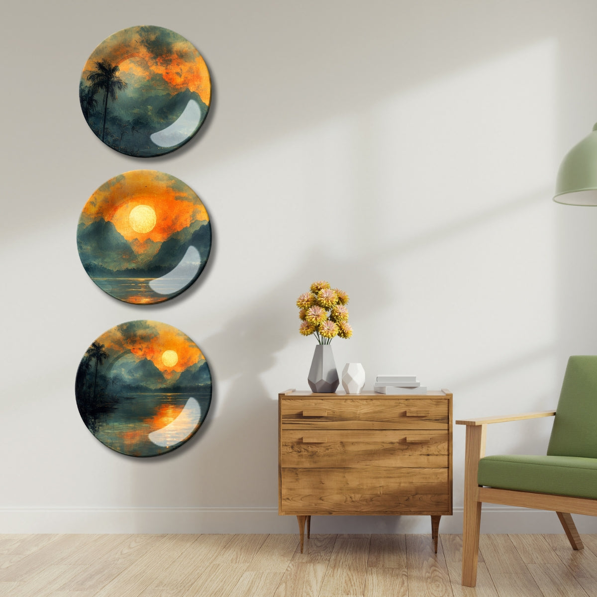 Set of 3 Ember Sunrise Reflections Decorative Wall Plates