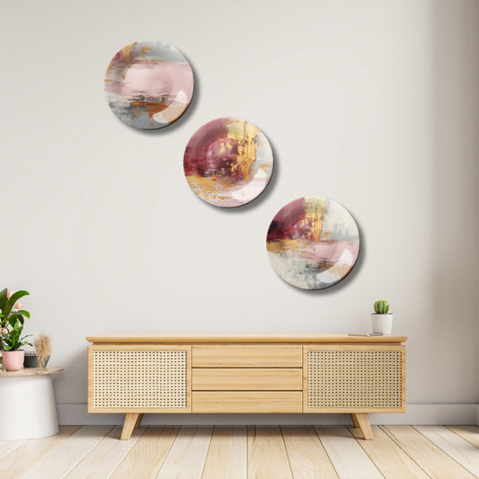 Set of 3 Golden Strokes Abstract Home Décor Wall Plates