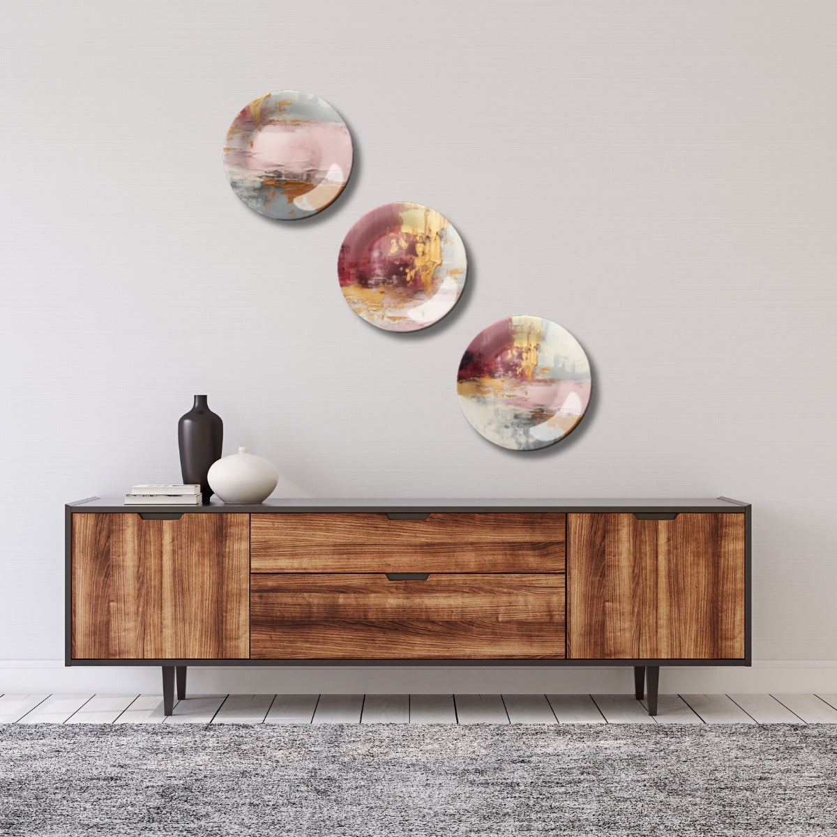 Set of 3 Golden Strokes Abstract Home Décor Wall Plates