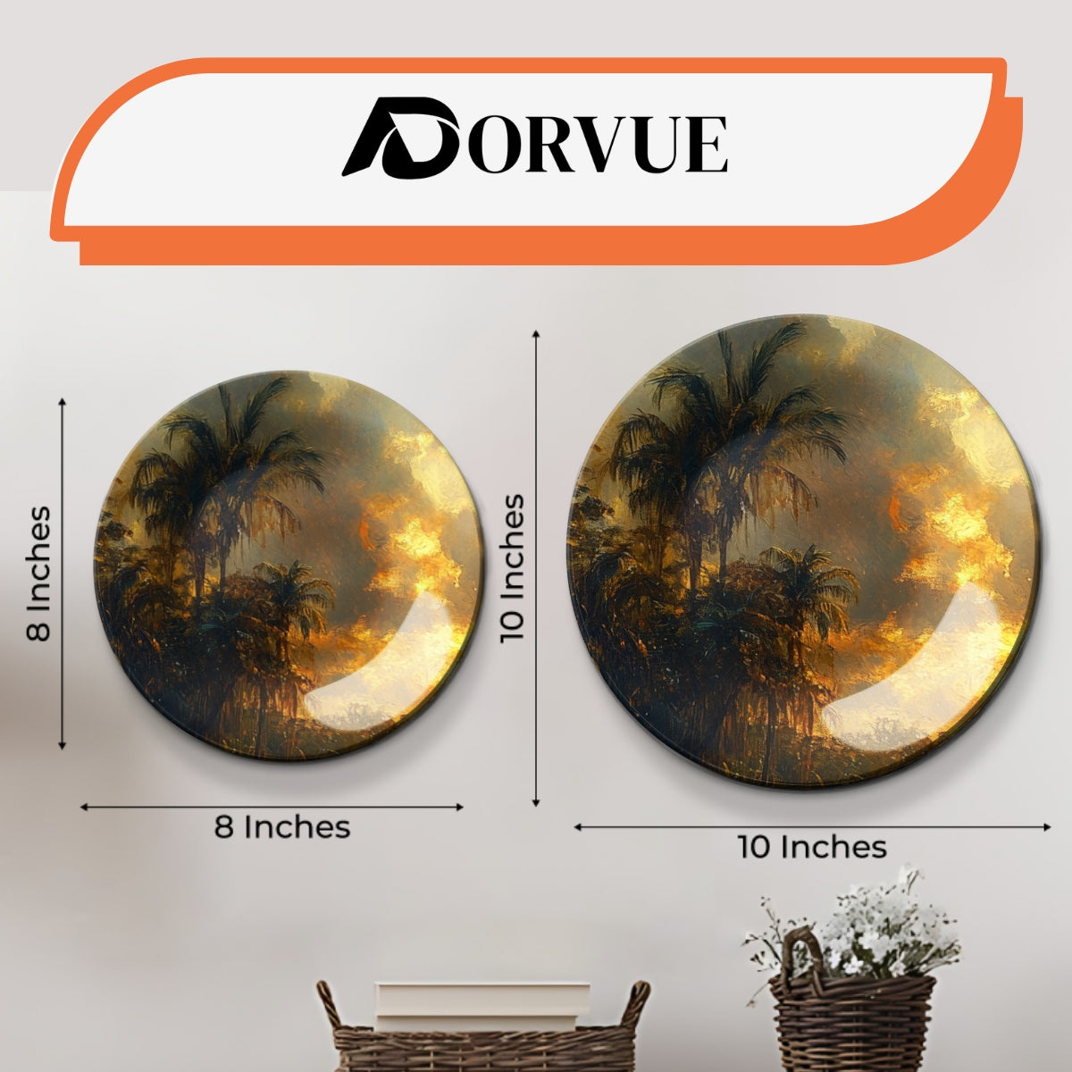 Set of 3 Golden Sunset Twilight Oasis Decorative Wall Plates