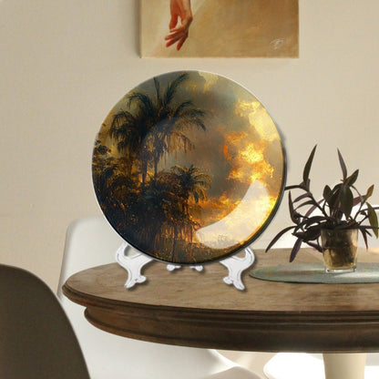 Set of 3 Golden Sunset Twilight Oasis Decorative Wall Plates