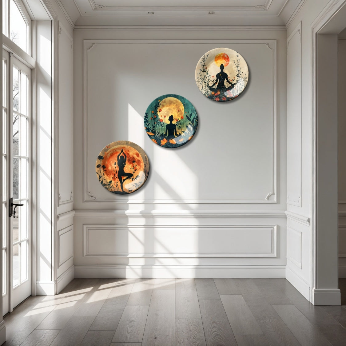 Set of 3 Moonlit Meditation Decorative Ceramic Home Décor Wall Plates