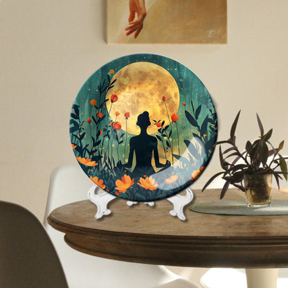 Set of 3 Moonlit Meditation Decorative Ceramic Home Décor Wall Plates