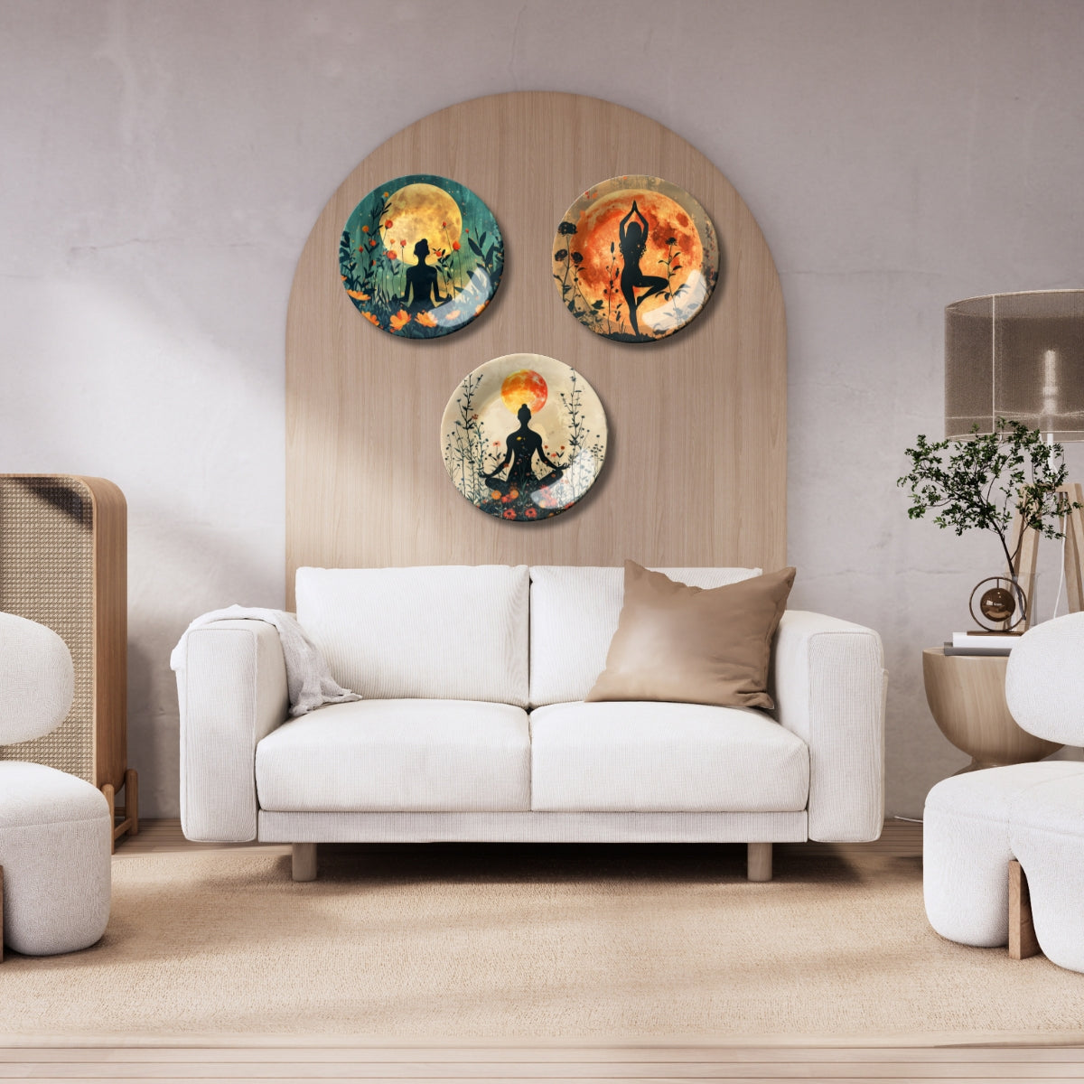 Set of 3 Moonlit Meditation Decorative Ceramic Home Décor Wall Plates