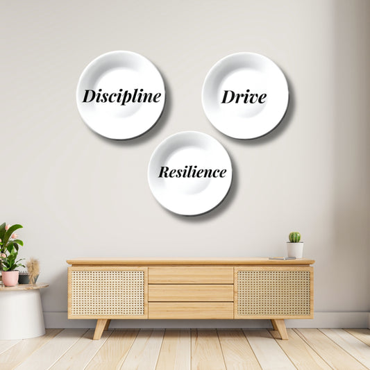 Set of 3 Motivational Quotes Monochrome Wall Plates