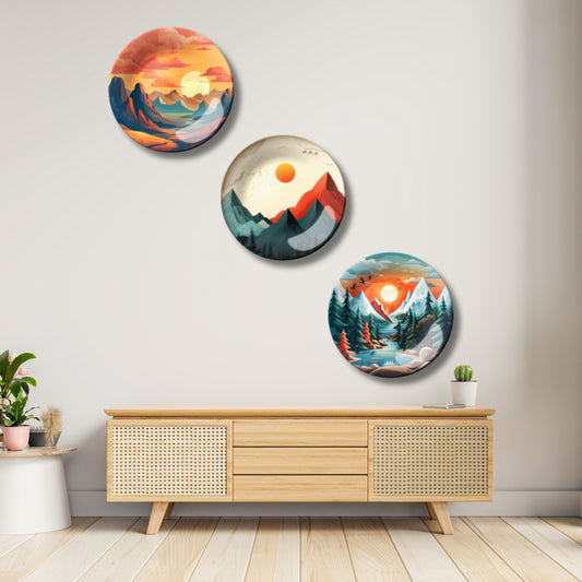 Set of 3 Nature's Awakening Mountain Serenity Home Décor Wall Plates