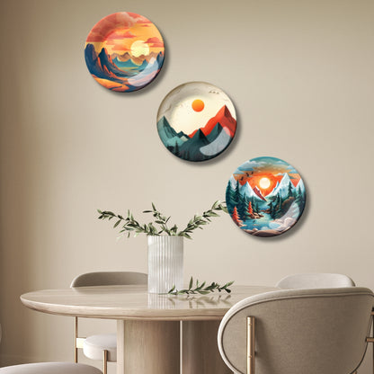 Set of 3 Nature's Awakening Mountain Serenity Home Décor Wall Plates