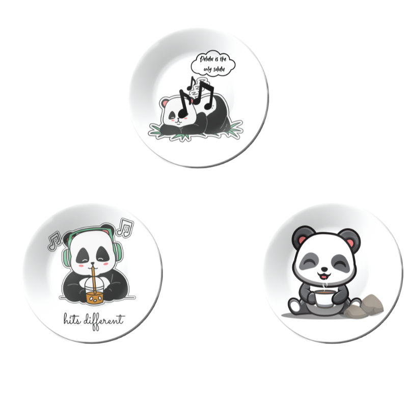 Set of 3 Rest, Play, Feast Panda Moments Wall Plates