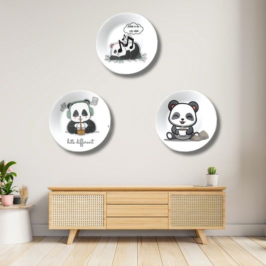 Set of 3 Rest, Play, Feast Panda Moments Wall Plates