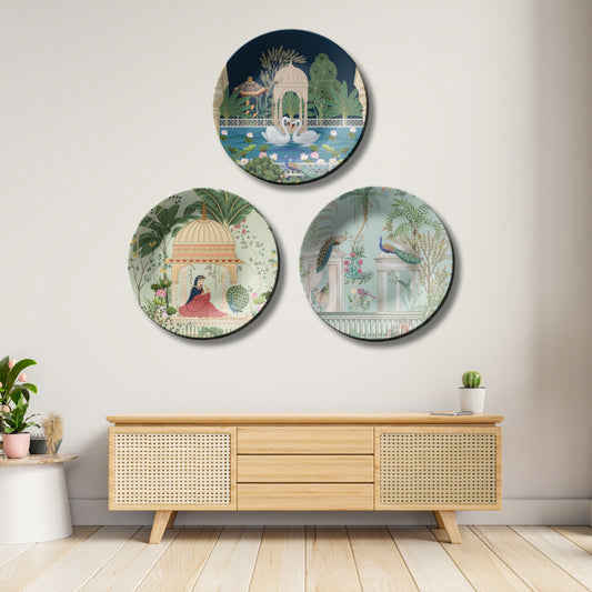 Set of 3 Royal Garden Decorative Wall Plates For Home Décor