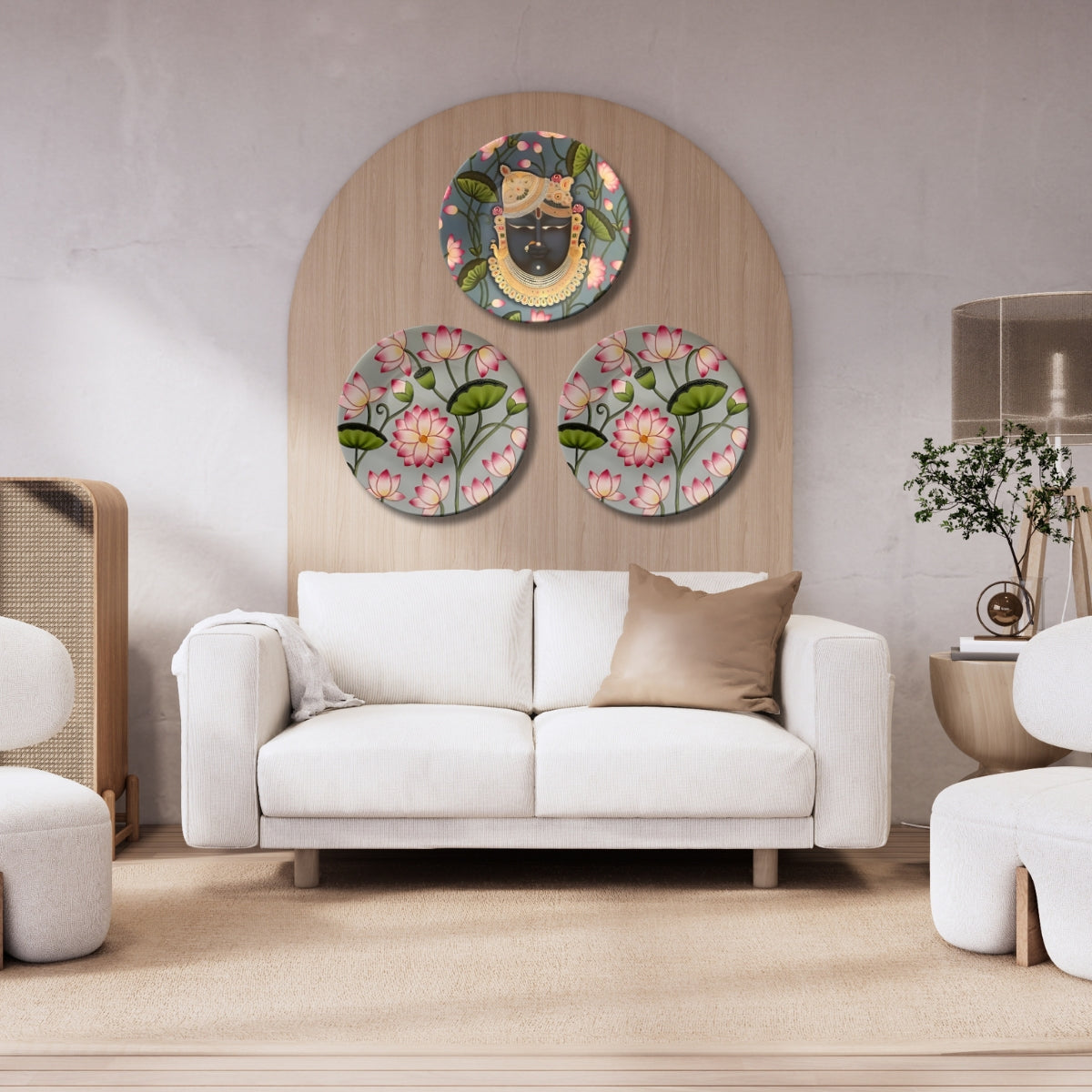 Set of 3 Shrinathji Lotus Sacred Blessings Decorative Wall Plates