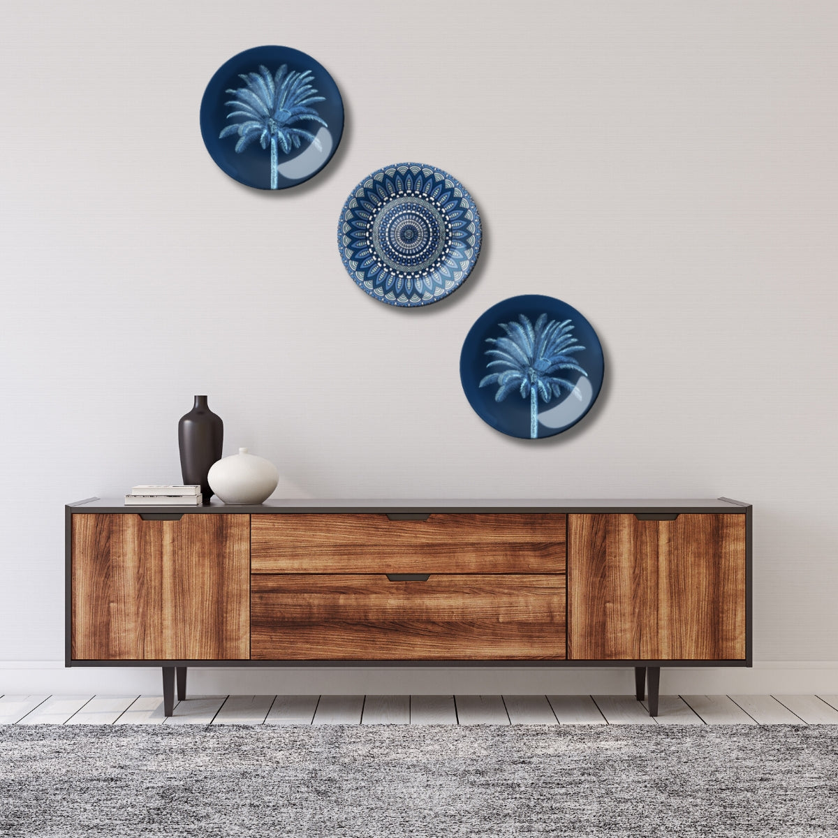 Set of 3 Tropical Mandala Indigo Oasis Home Décor Wall Plates