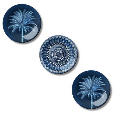 Set of 3 Tropical Mandala Indigo Oasis Home Décor Wall Plates
