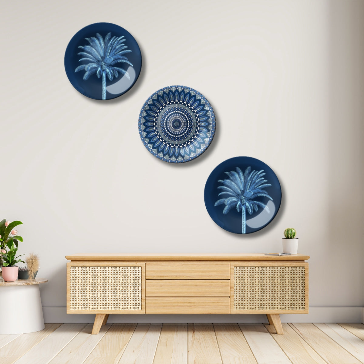 Set of 3 Tropical Mandala Indigo Oasis Home Décor Wall Plates