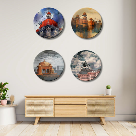 Set of 4 Indian Heritage Architecture Collection Ceramic Decorative Wall Plates