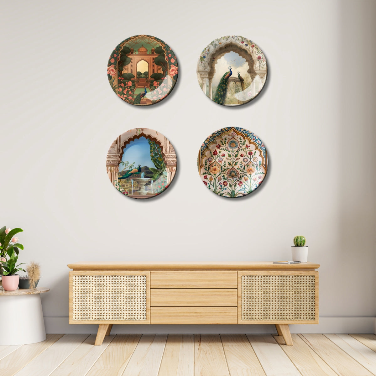 Set of 4 Regal Peacock Art Gallery Collection Ceramic Decorative Wall Plates