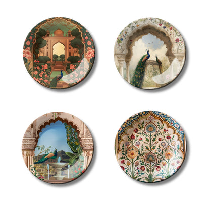Set of 4 Regal Peacock Art Gallery Collection Ceramic Decorative Wall Plates