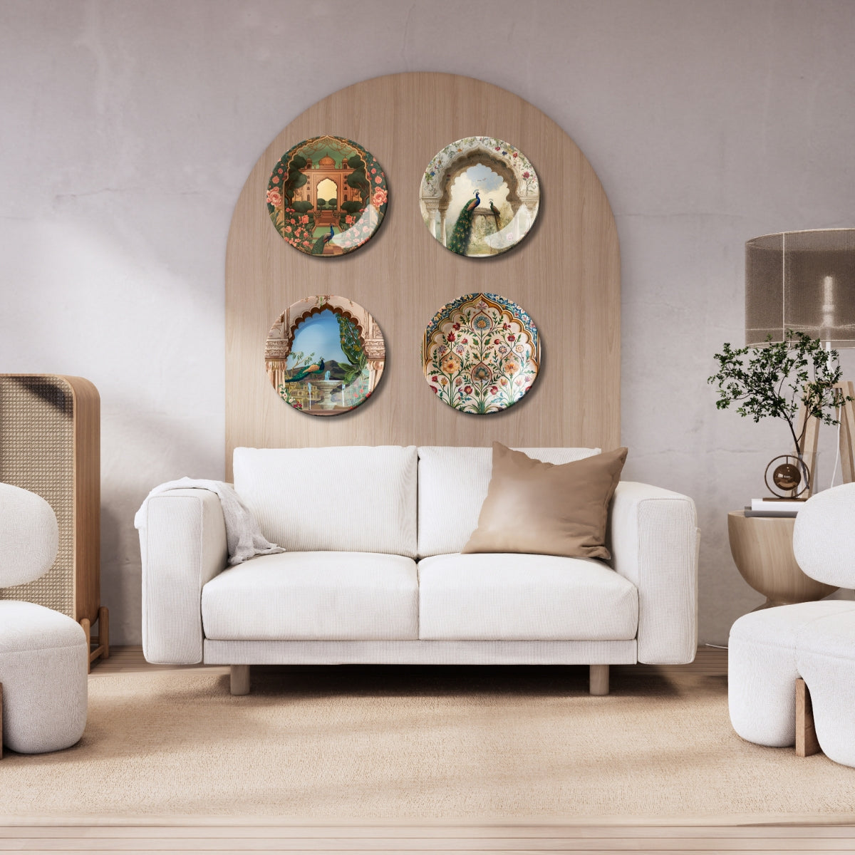 Set of 4 Regal Peacock Art Gallery Collection Ceramic Decorative Wall Plates