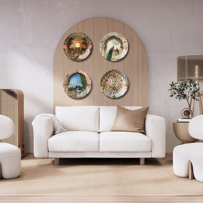 Set of 4 Regal Peacock Art Gallery Collection Ceramic Decorative Wall Plates