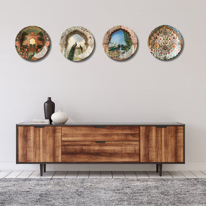 Set of 4 Regal Peacock Art Gallery Collection Ceramic Decorative Wall Plates