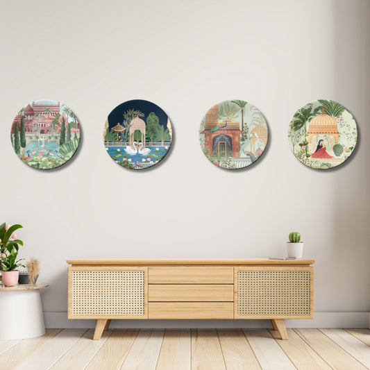 Set of 4 Royal Garden Palace Chronicles Ceramic Decorative Wall Plates