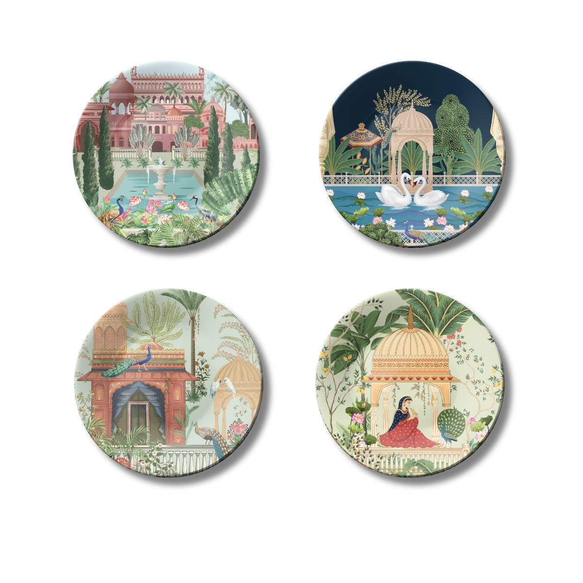 Set of 4 Royal Garden Palace Chronicles Ceramic Decorative Wall Plates