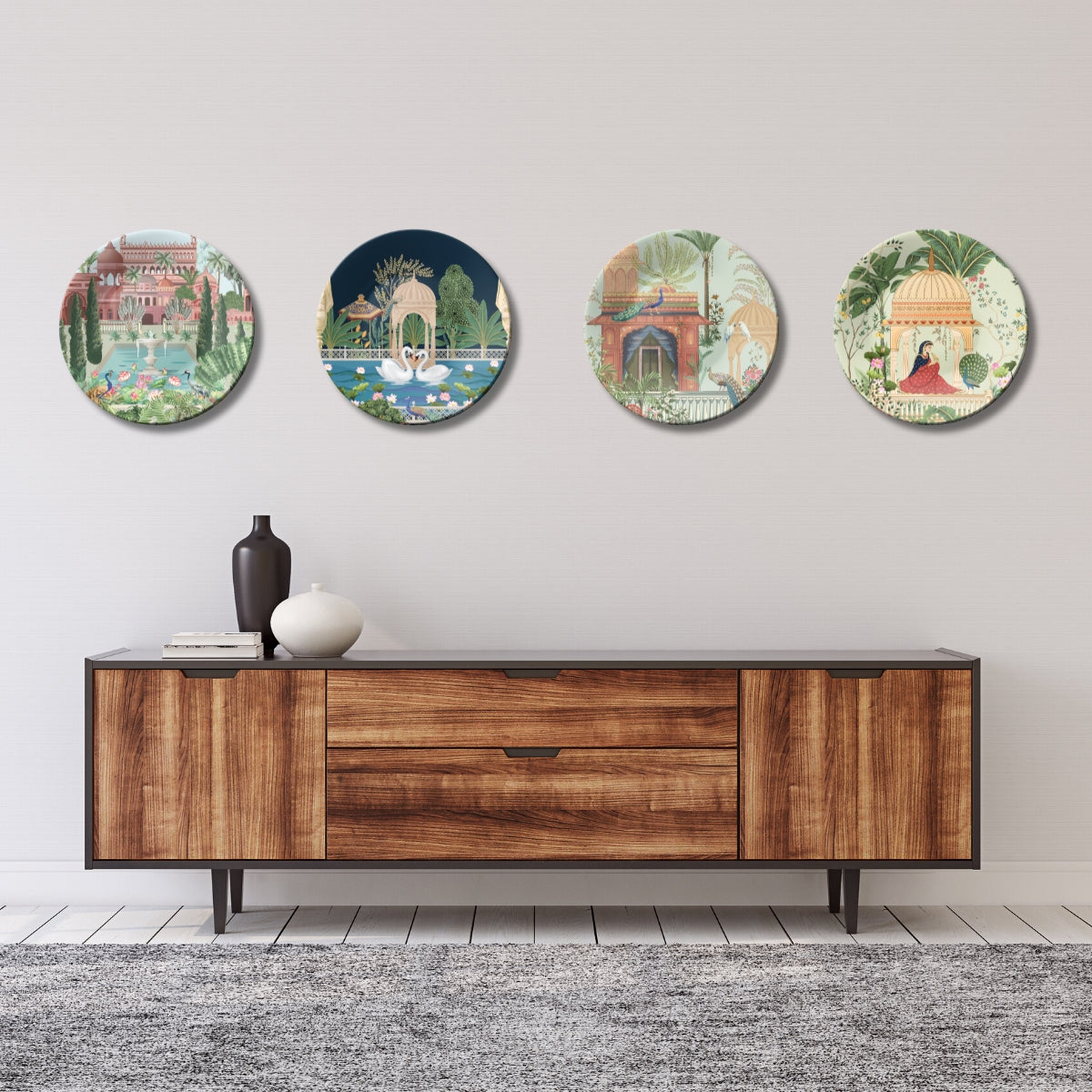 Set of 4 Royal Garden Palace Chronicles Ceramic Decorative Wall Plates