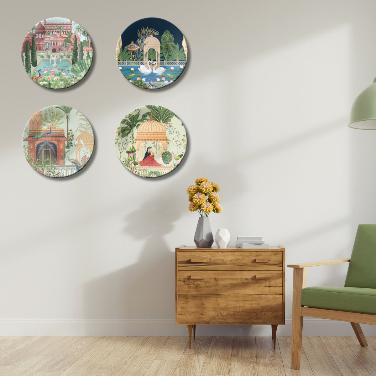 Set of 4 Royal Garden Palace Chronicles Ceramic Decorative Wall Plates