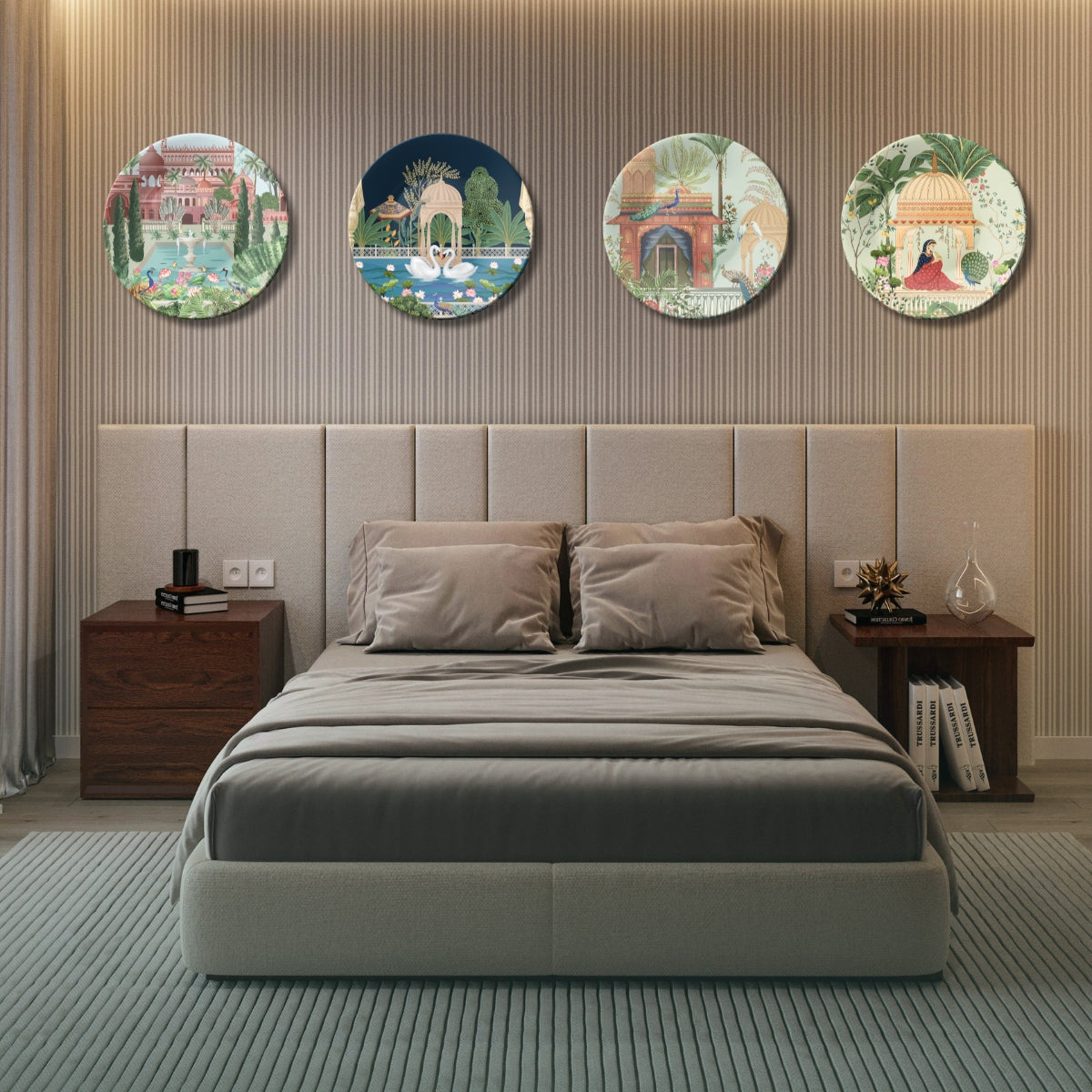 Set of 4 Royal Garden Palace Chronicles Ceramic Decorative Wall Plates