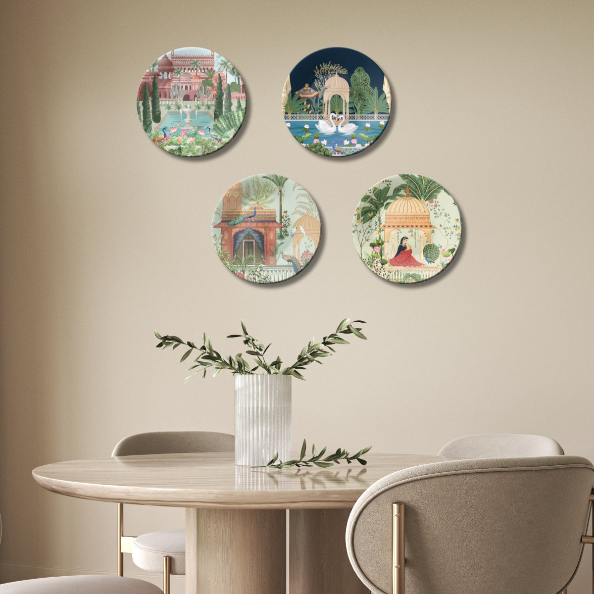 Set of 4 Royal Garden Palace Chronicles Ceramic Decorative Wall Plates