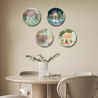 Set of 4 Royal Garden Palace Chronicles Ceramic Decorative Wall Plates
