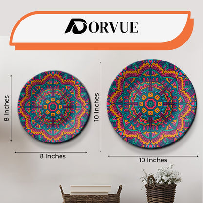 Set of 4 Vibrant Mandala Kaleidoscope Collection Ceramic Decorative Wall Plates