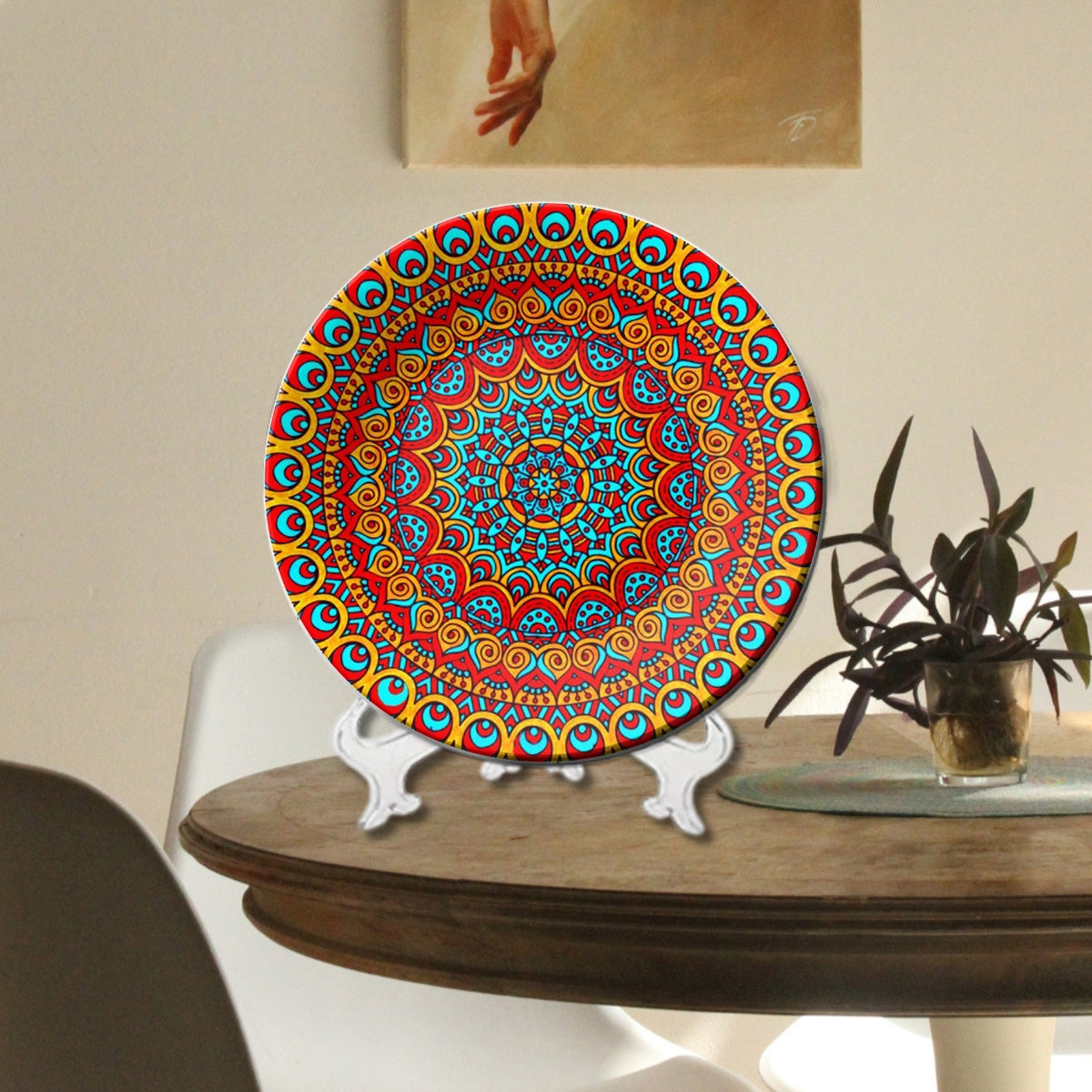 Set of 4 Vibrant Mandala Kaleidoscope Collection Ceramic Decorative Wall Plates